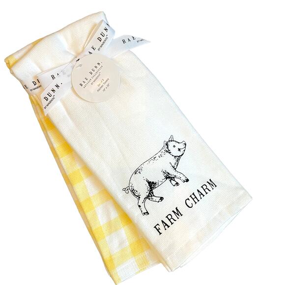 RAE DUNN Farm Charm Set of 3 Summer Yellow Cotton Kitchen Towels 16 x 26 NEW - Picture 6 of 7